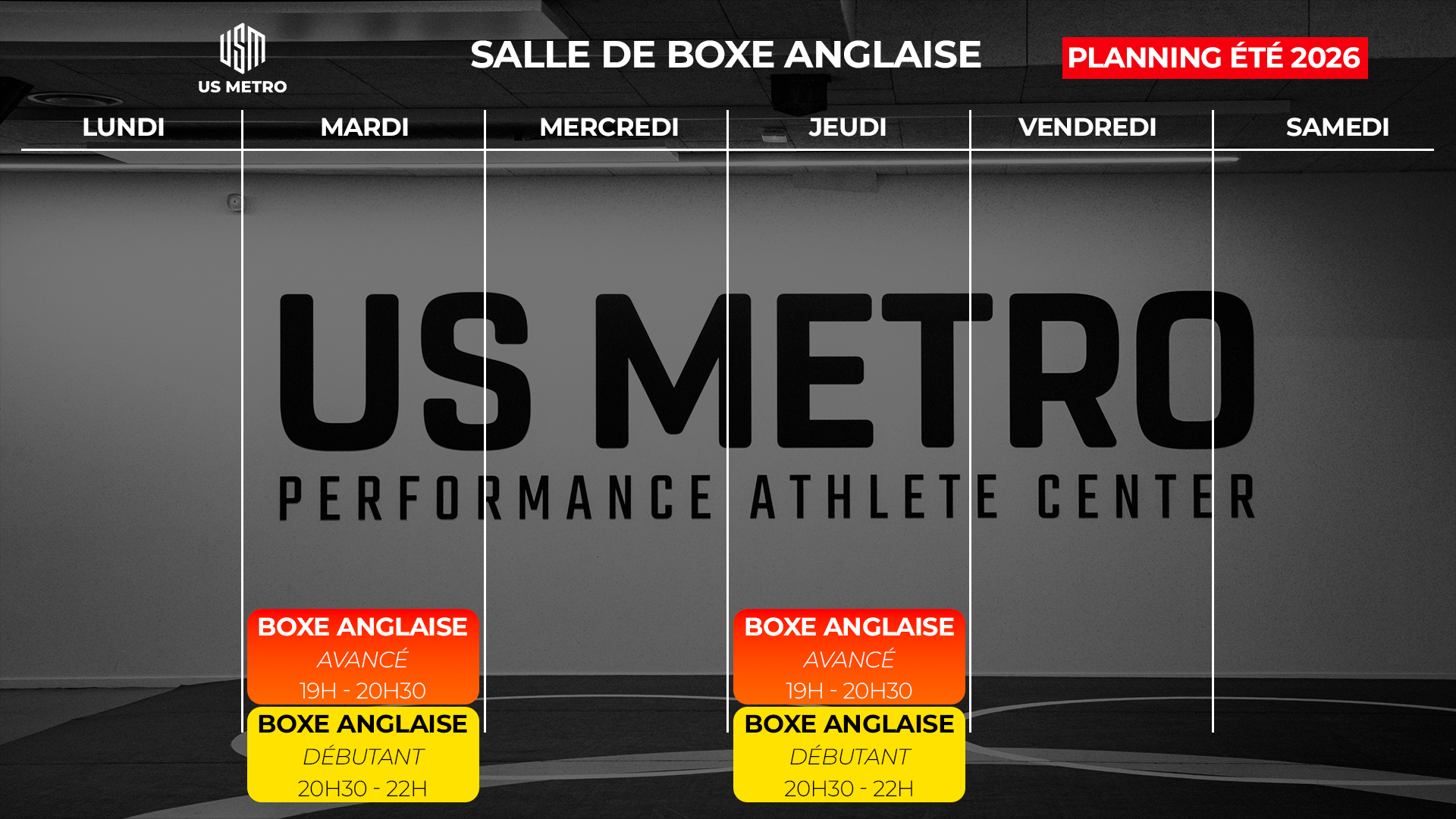Planning boxe anglaise été 2026