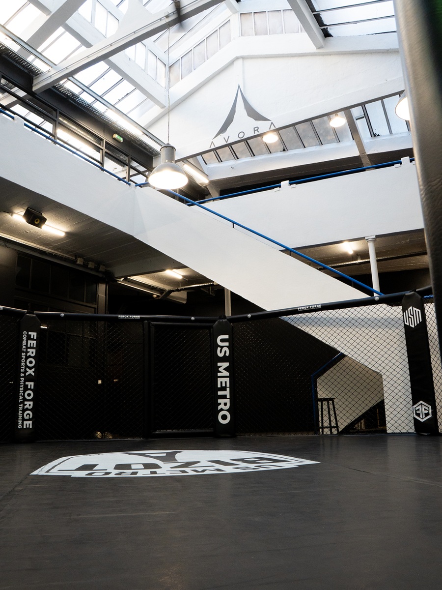 La cage MMA du club sous la verrière